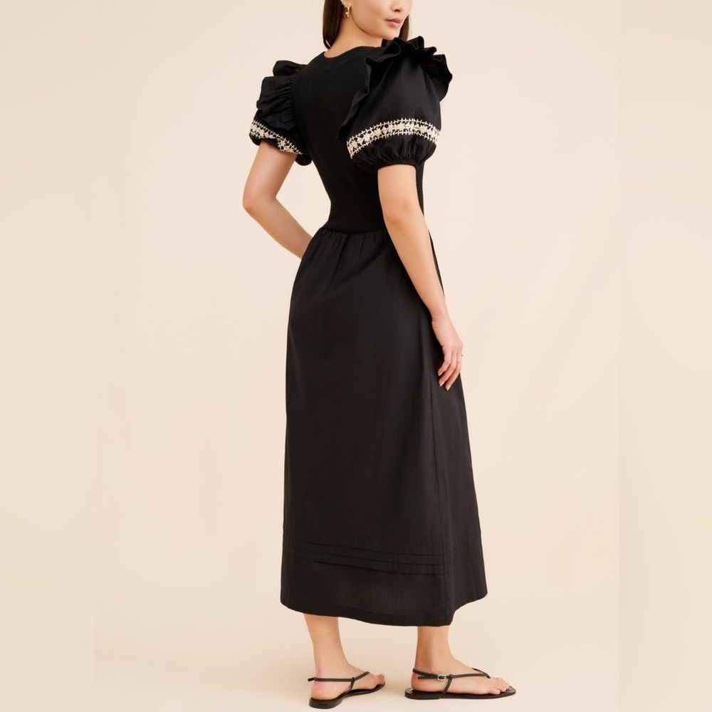 Cleobella Selma Black Midi Dress with Puff Sleeves NWT - Picture 2 of 9